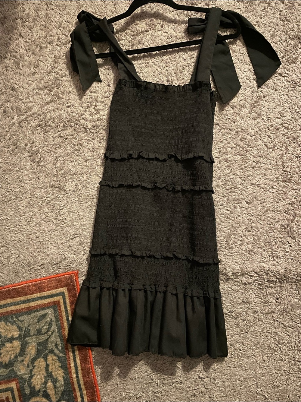 Fashion Nova Black Smocked Ruffle Tie-Shoulder Mini Dress - Picture 2 of 4